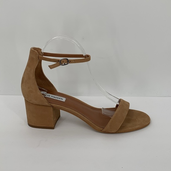 Steve Madden Irenee ankle strap brown suede block heel sandal shoe caramel 10 - Picture 1 of 6
